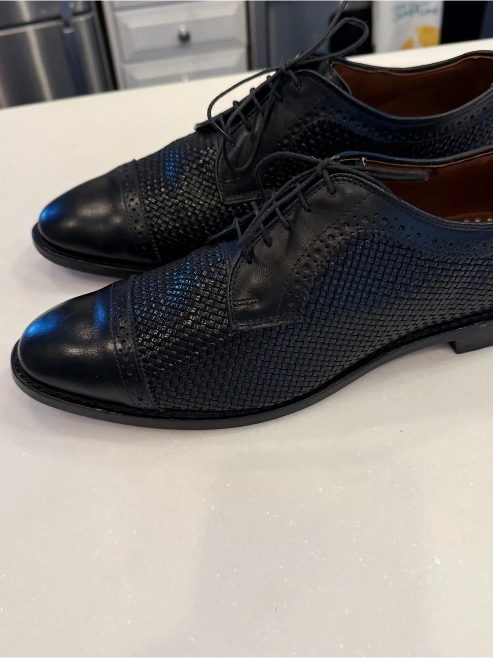 Allen Edmonds Shreveport Black Woven Leather Oxford Shoes Sz 10D EUC